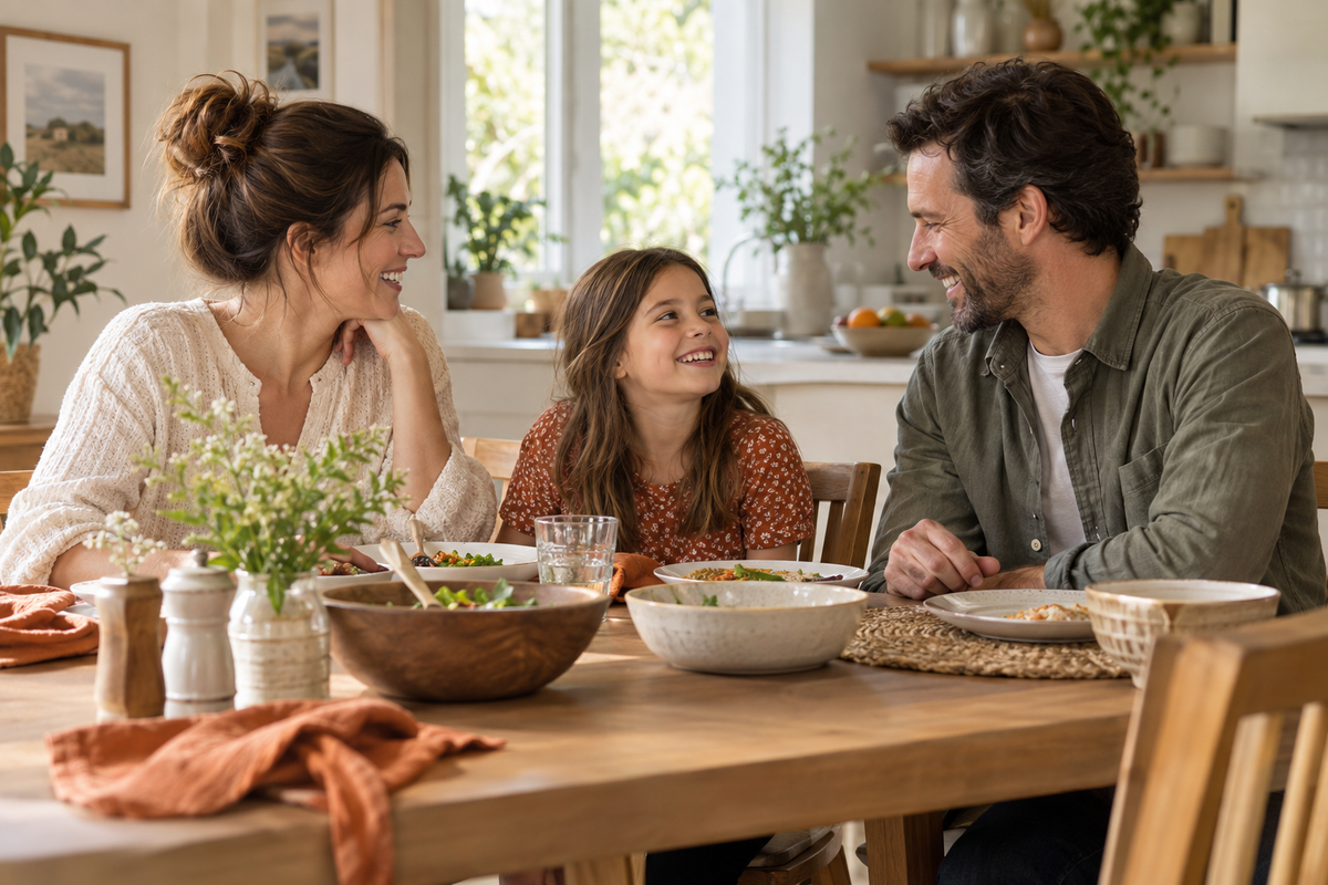 Parents and child sharing a family meal
